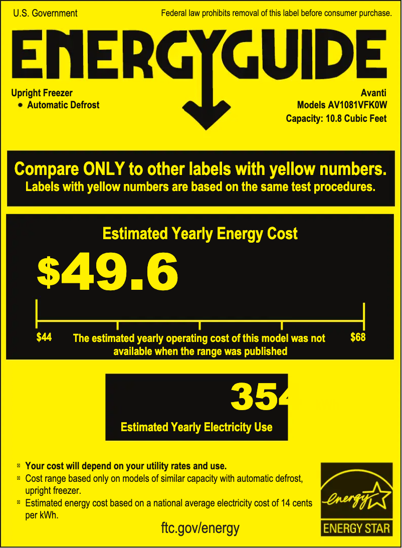 Page n°1 - Label énergétique Avanti AV1081VFK0W