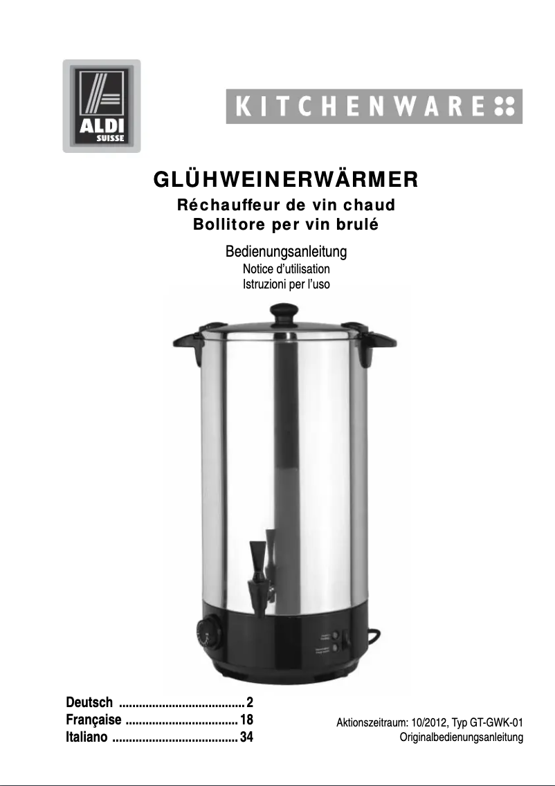 Page 1 de la notice Manuel utilisateur Kitchenware GT-GWK-01