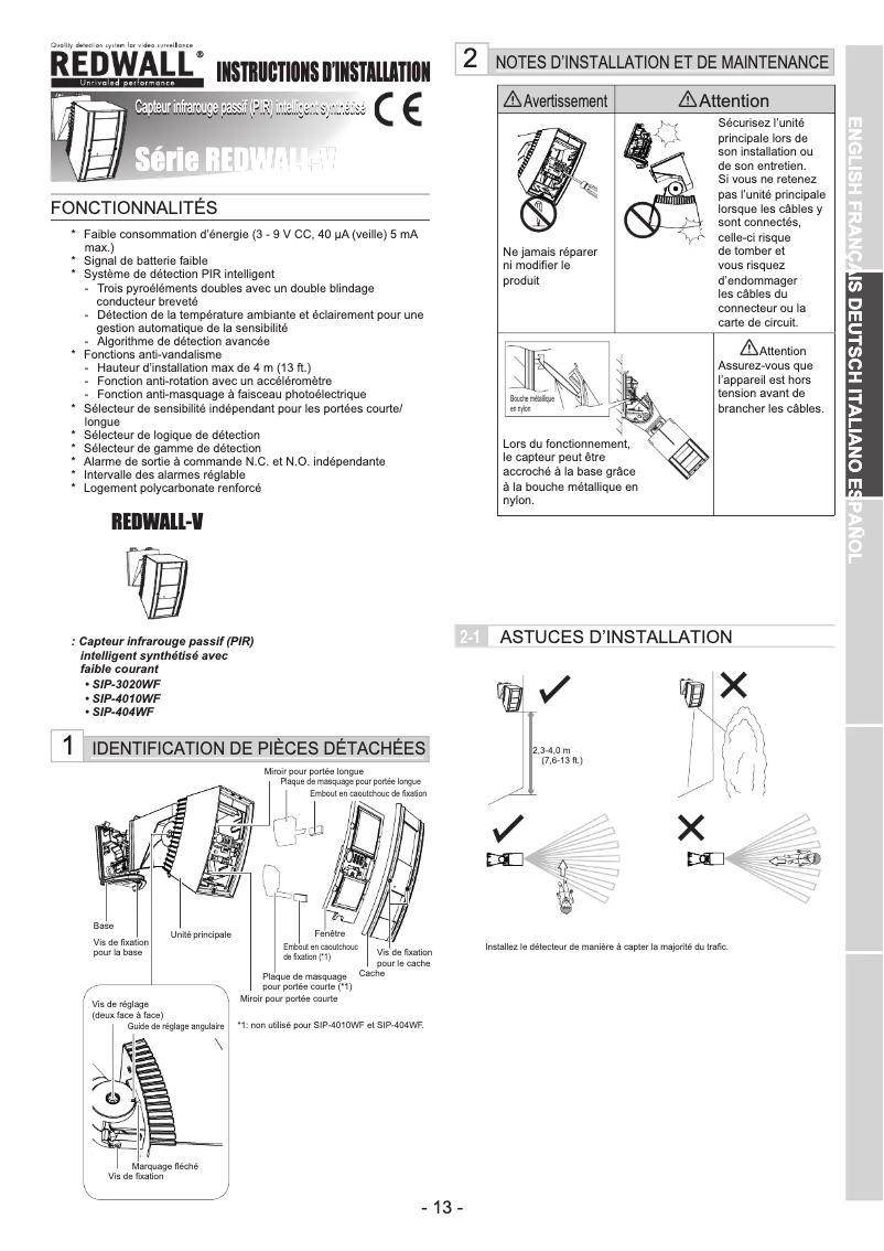 Page 1 of the manual User Manual Optex Redwall SIP-404WF