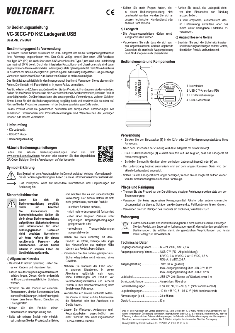 Image de la première page du manuel de l'appareil VC-30CC-PD