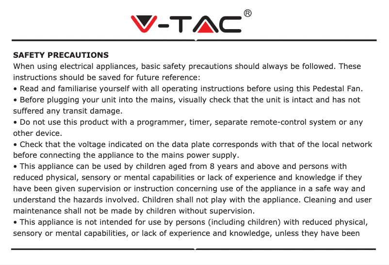 Page n°1 - Manuel utilisateur V-TAC VT-4012-3