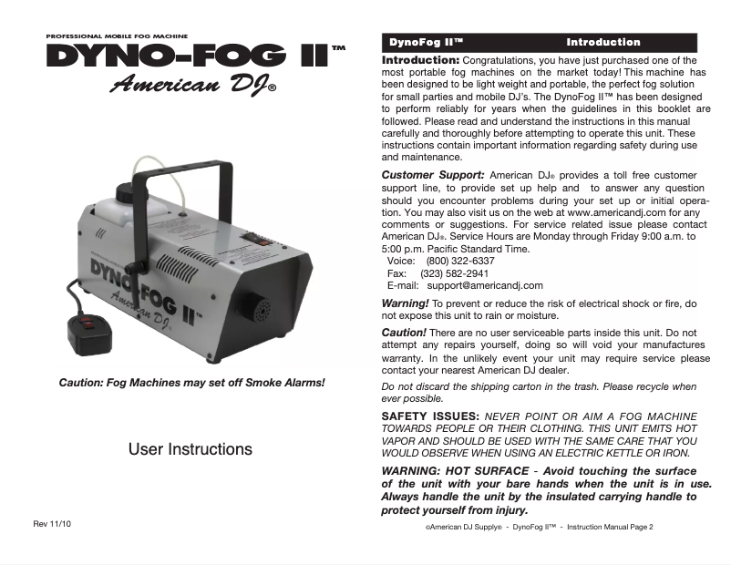 Image de la première page du manuel de l'appareil Dyno-Fog II