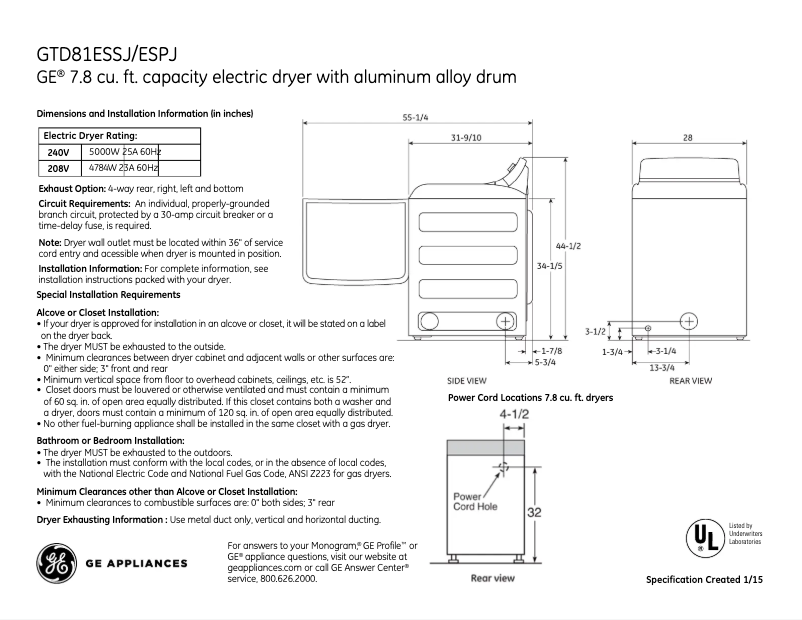 Page n°1 - Fiche technique GE GTD81ESSJWS