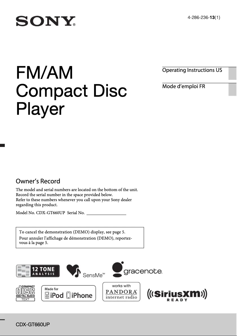 Image de la première page du manuel de l'appareil CDX-GT660UP