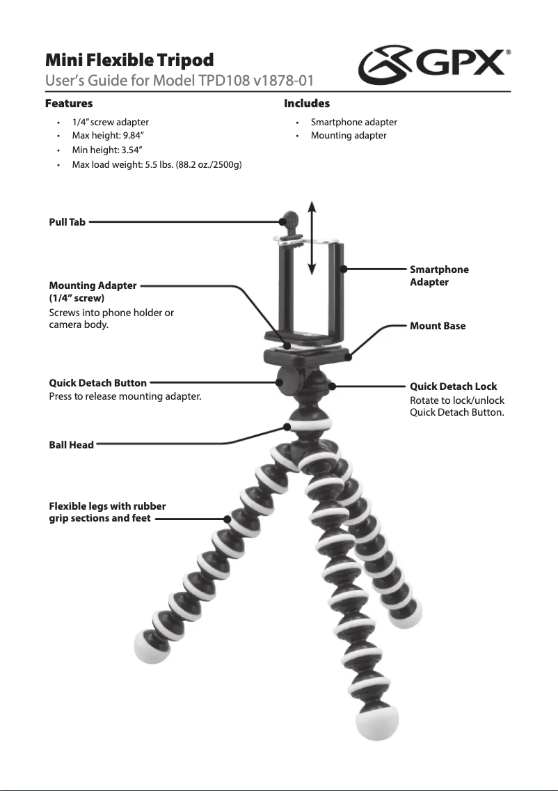 Page 1 of the manual User Manual GPX TPD108