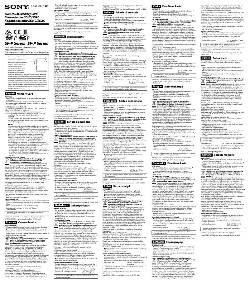 Page 1 de la notice Manuel utilisateur Sony SF-G1P