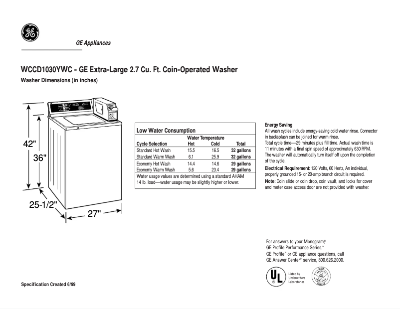 Image de la première page du manuel de l'appareil WCCD1030YWC