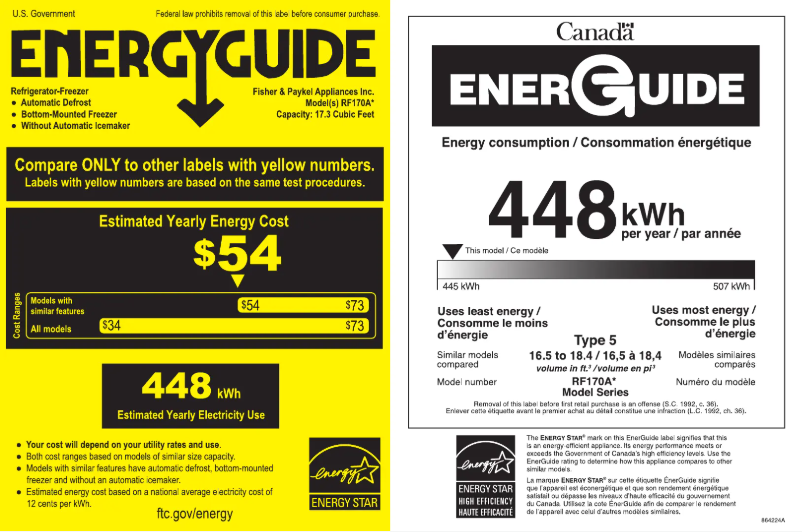 Page n°1 - Label énergétique Fisher & Paykel RF170ADW5 N