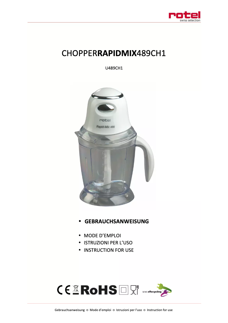 Page n°1 - Manuel utilisateur Rotel RapidMix U489CH1