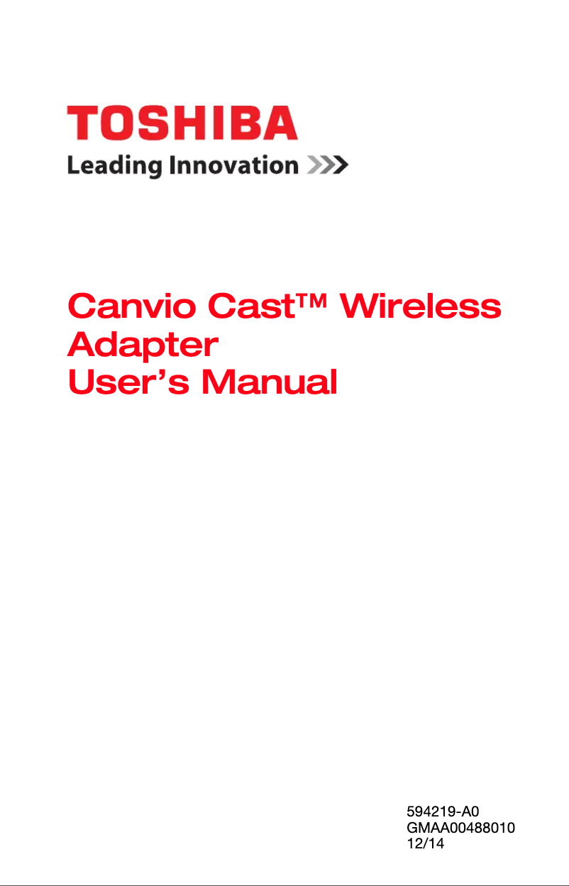 Page n°1 - Manuel utilisateur Toshiba Canvio Cast
