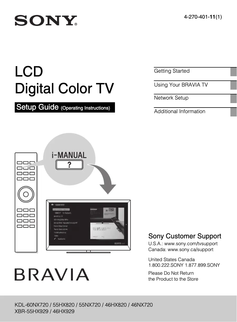 Page 1 de la notice Manuel utilisateur Sony Bravia KDL-46NX720