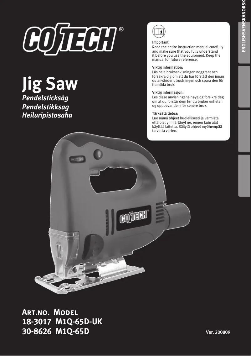 Page 1 de la notice Manuel utilisateur Cotech M1Q-65D