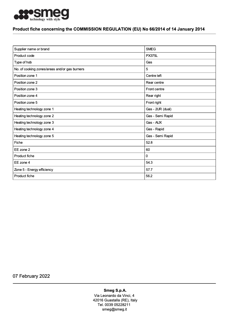 Page 1 de la notice Brochure Smeg PX375L