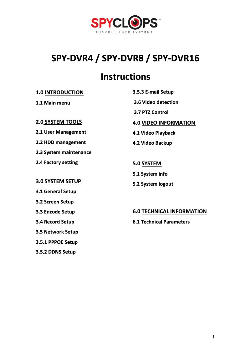 Page n°1 - Manuel utilisateur Spyclops SPY-DVR4KIT1