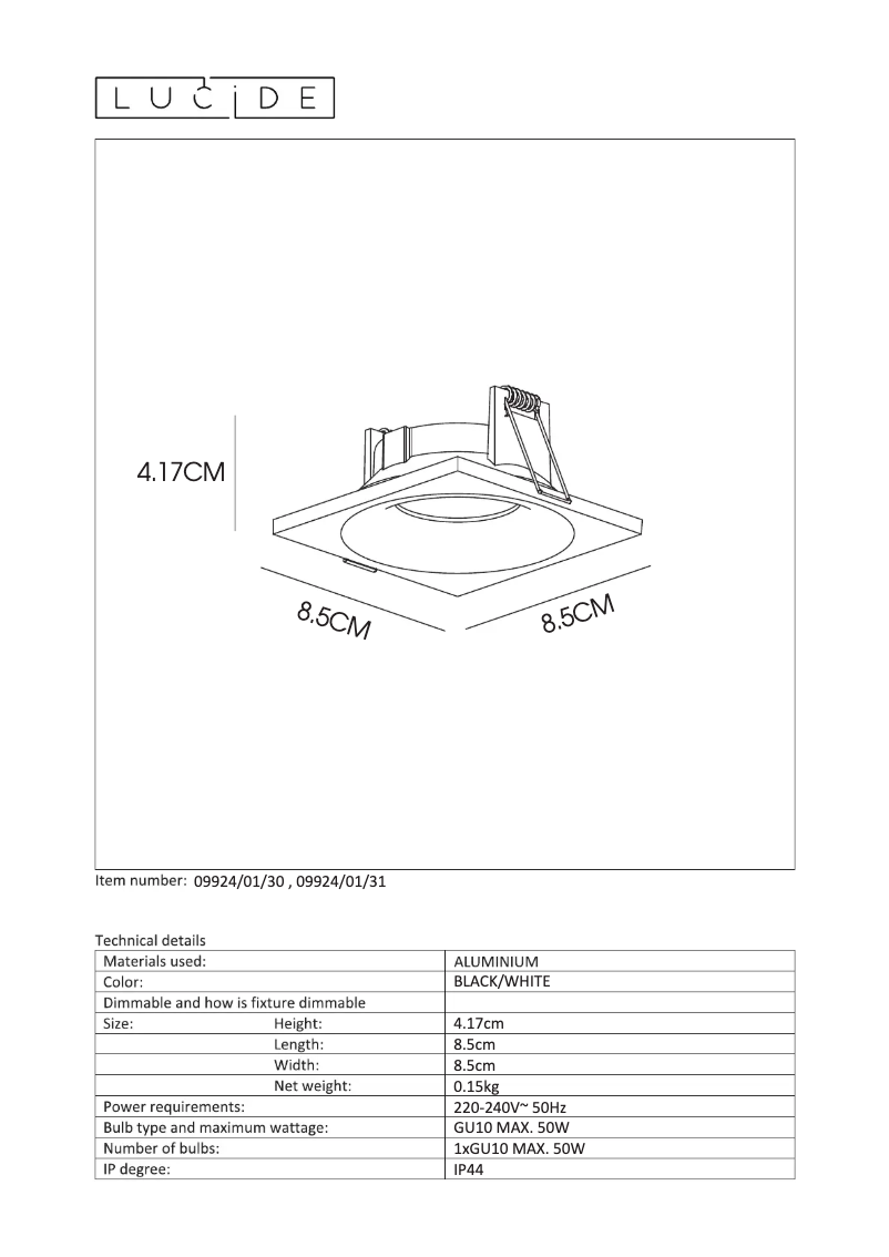 Page n°1 - Manuel utilisateur Lucide Ziva GU10