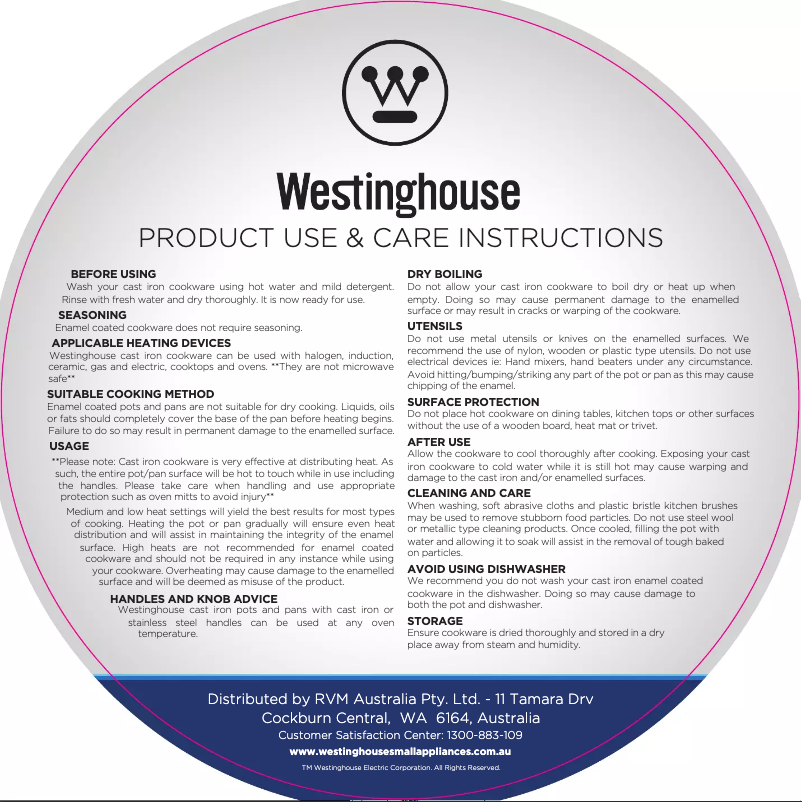 Page 1 de la notice Manuel utilisateur Westinghouse WHCIPRS3002G