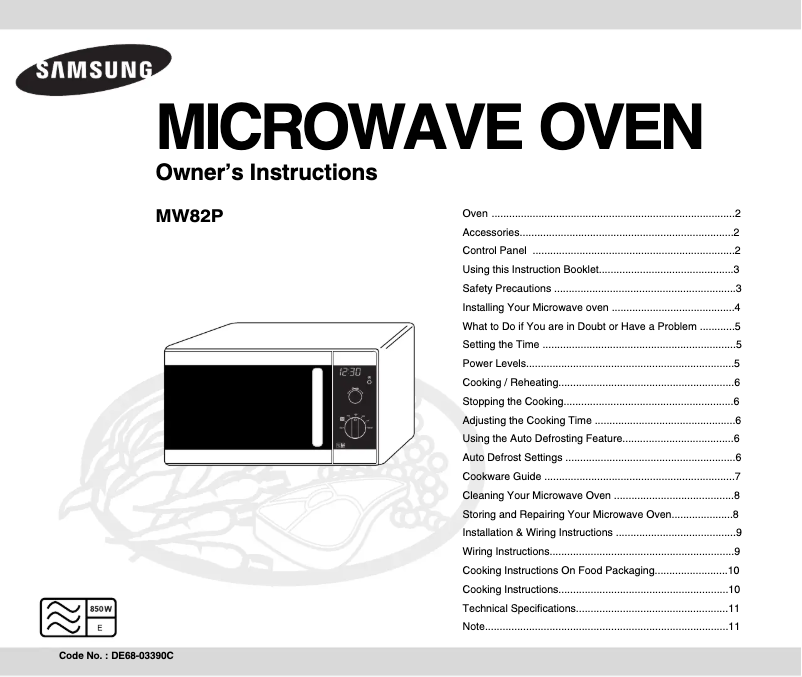 Page 1 de la notice Manuel utilisateur Samsung MW82P-B