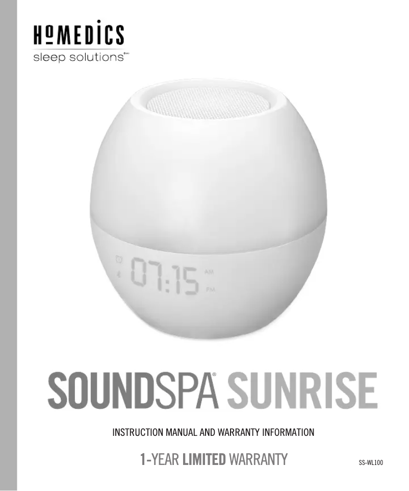 Page n°1 - Manuel utilisateur Homedics SoundSpa Sunrise SS-WL100