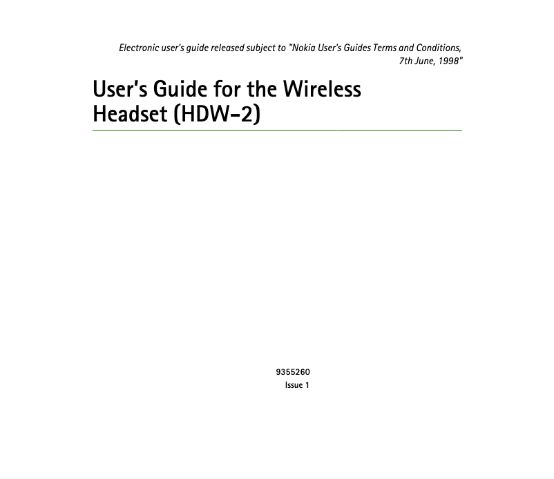Page 1 de la notice Manuel utilisateur Nokia HDW-2
