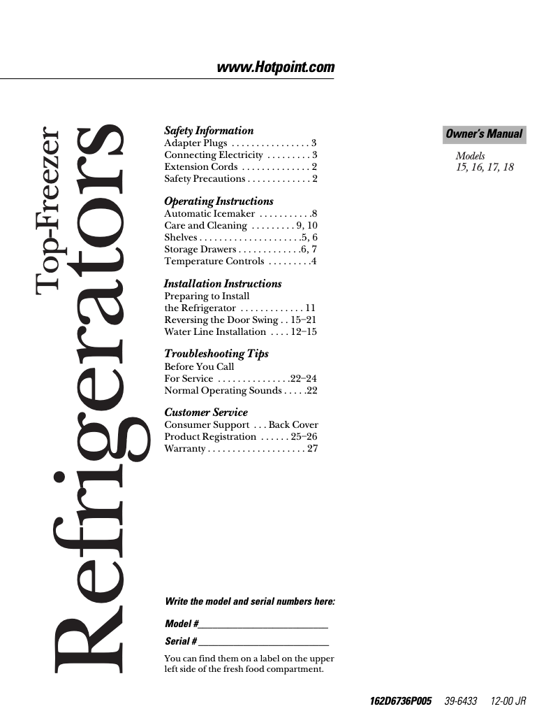 Página 1 del manual Manual de uso y mantenimiento Hotpoint HTS16HBRCC