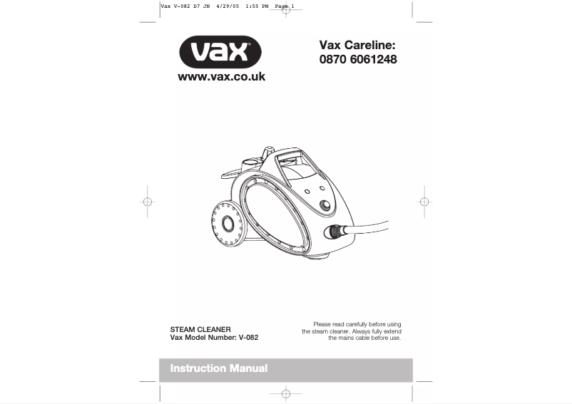 Página 1 del manual Manual de usuario Vax V-082