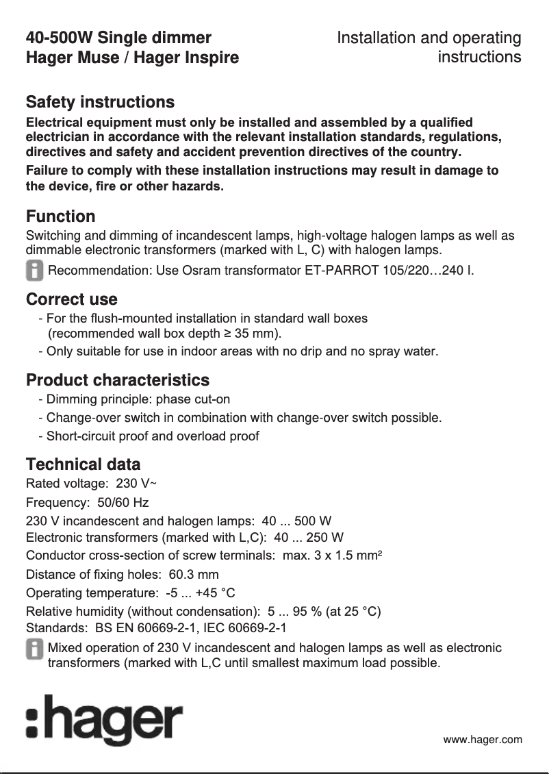 Page n°1 - Manuel utilisateur Hager WGCEDR500