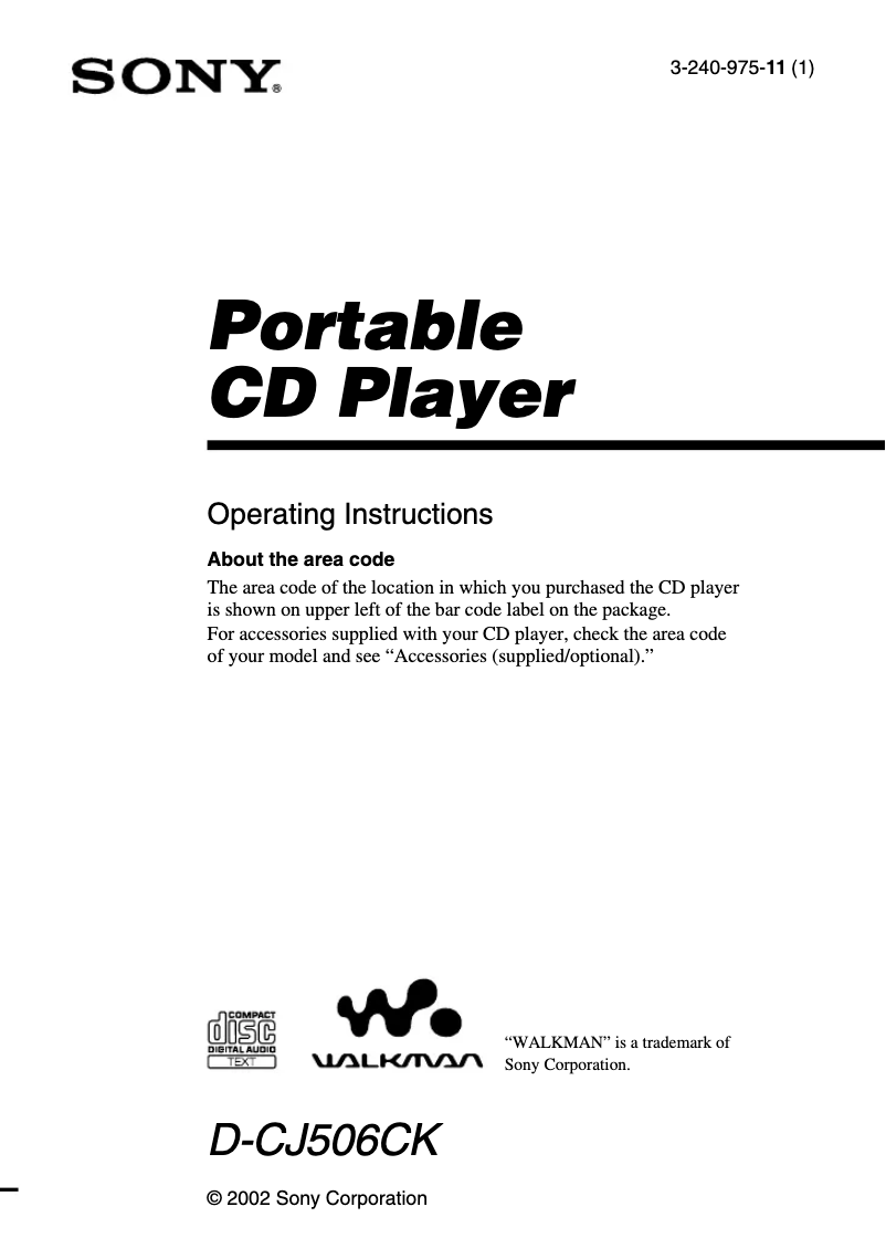 Page 1 de la notice Manuel utilisateur Sony D-CJ506CK