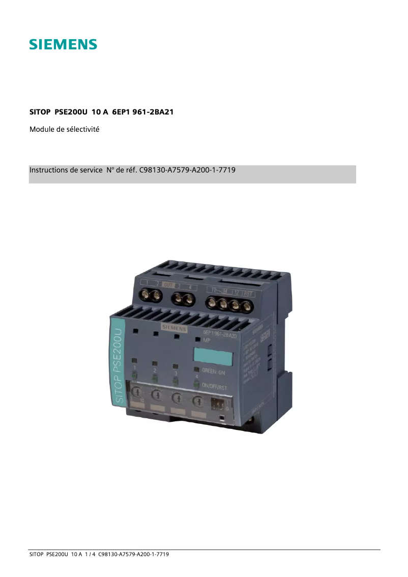 Page 1 de la notice Manuel utilisateur Siemens SITOP PSE200U 10 A