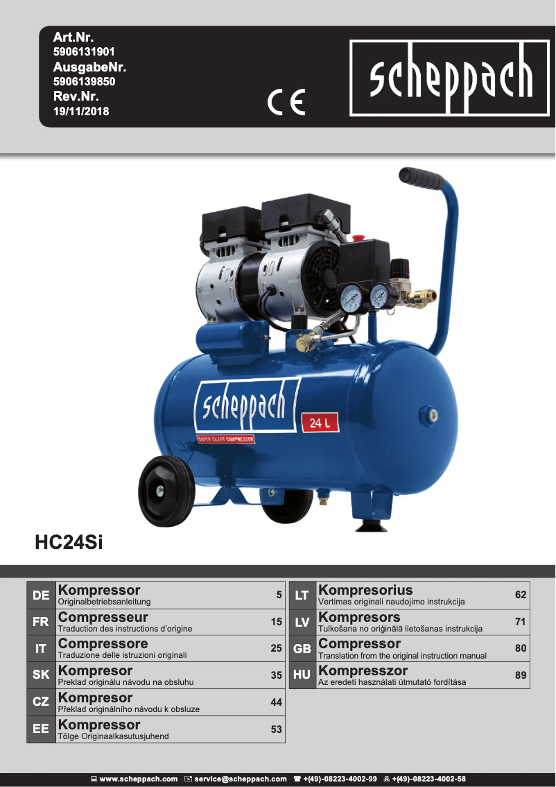 Page 1 de la notice Manuel utilisateur Scheppach HC24Si