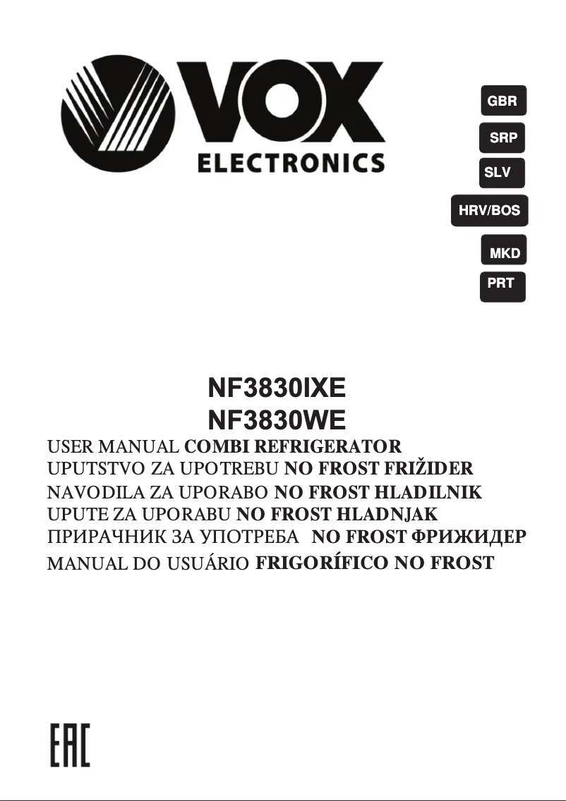 Page 1 de la notice Manuel utilisateur VOX NF 3830 IXE