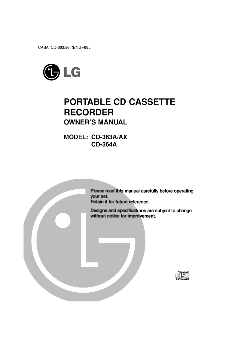 Page 1 de la notice Manuel utilisateur LG CD-364A
