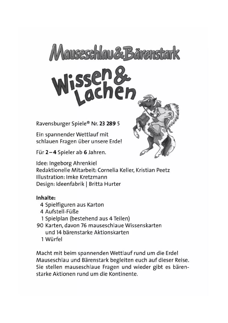 Page 1 de la notice Manuel utilisateur Ravensburger Mauseschlau und Bärenstark Wissen und Lachen