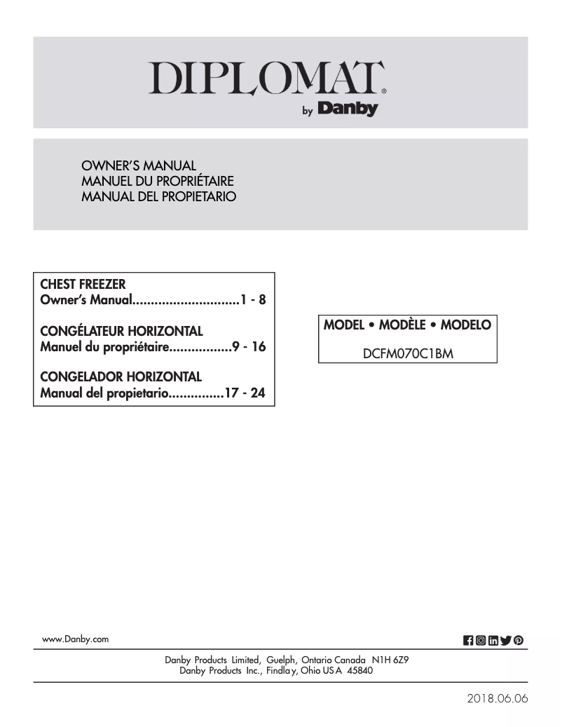 Page n°1 - Manuel utilisateur Diplomat DCFM070C1BM