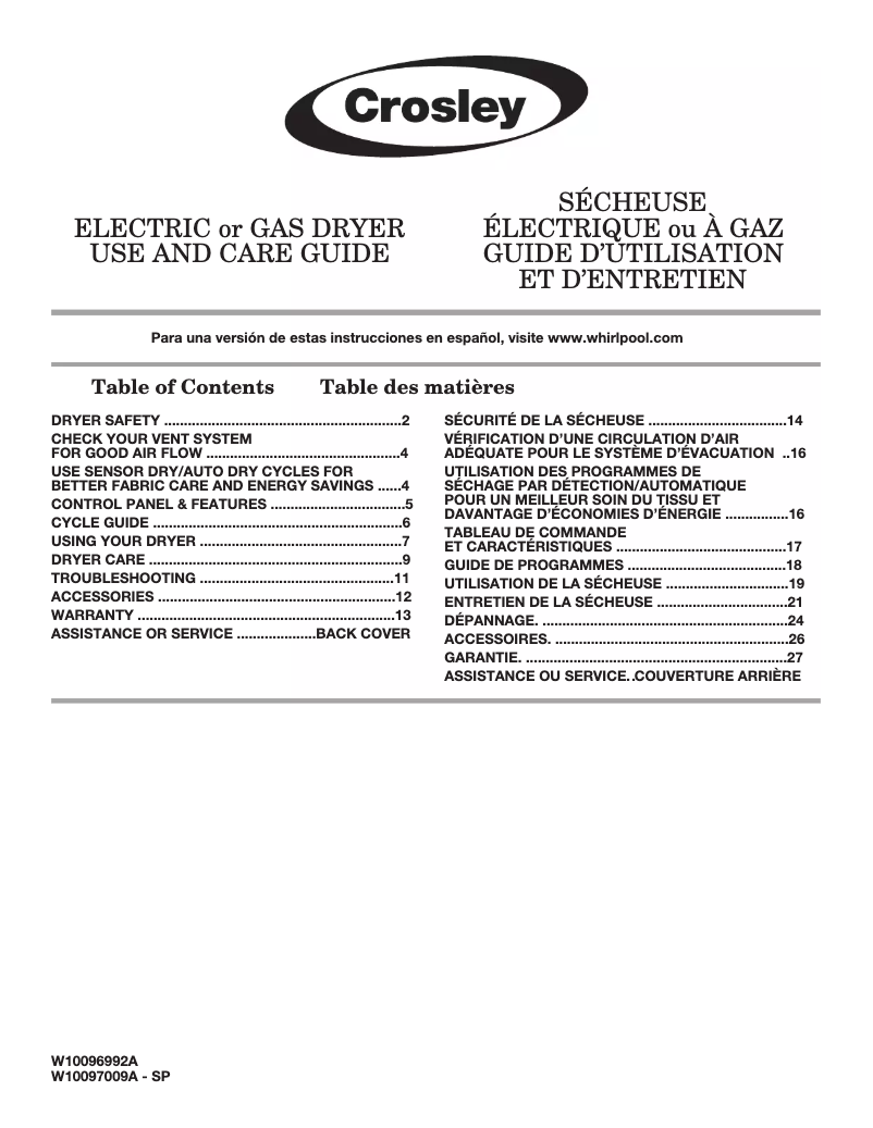 Page 1 de la notice Manuel utilisateur Crosley CED147SDW