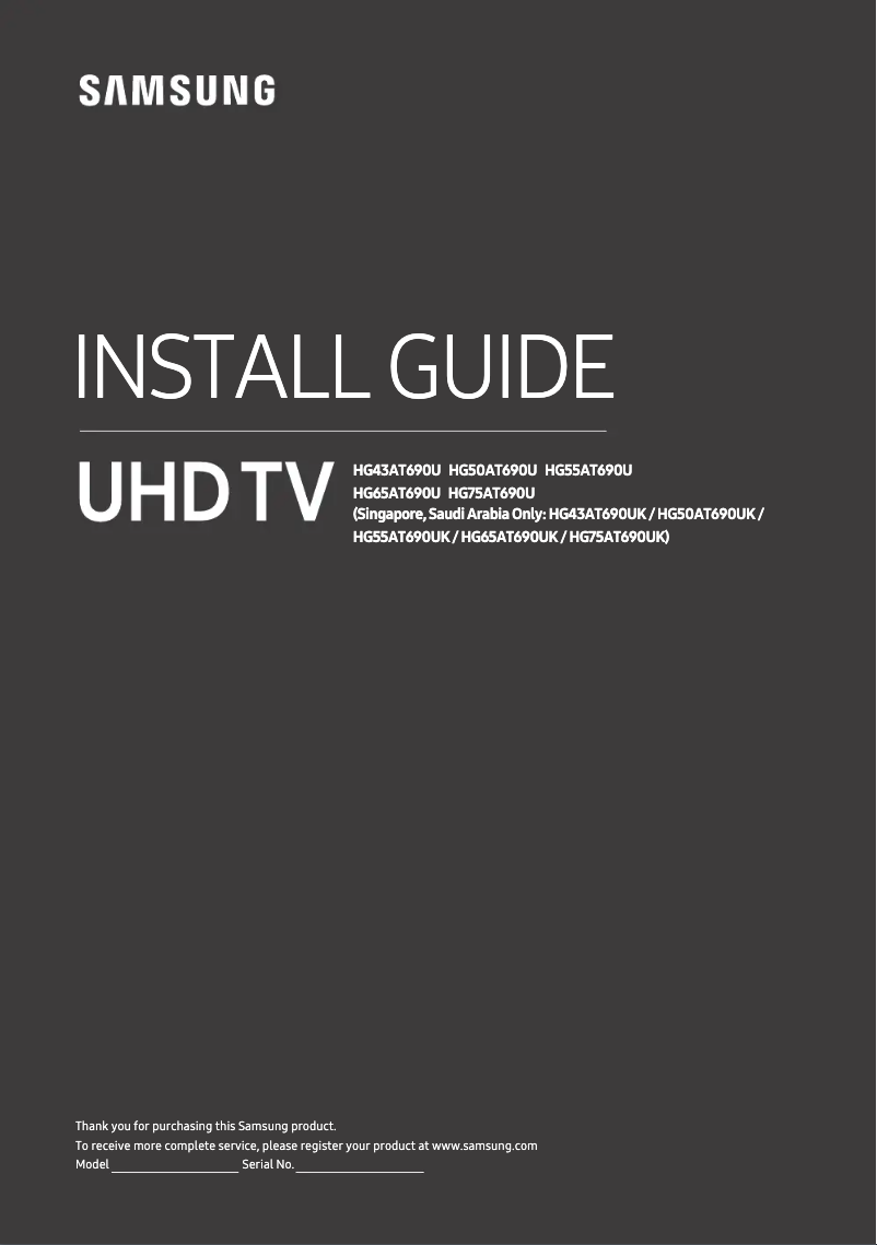 Page 1 de la notice Guide d'installation Samsung HG43AT690UK