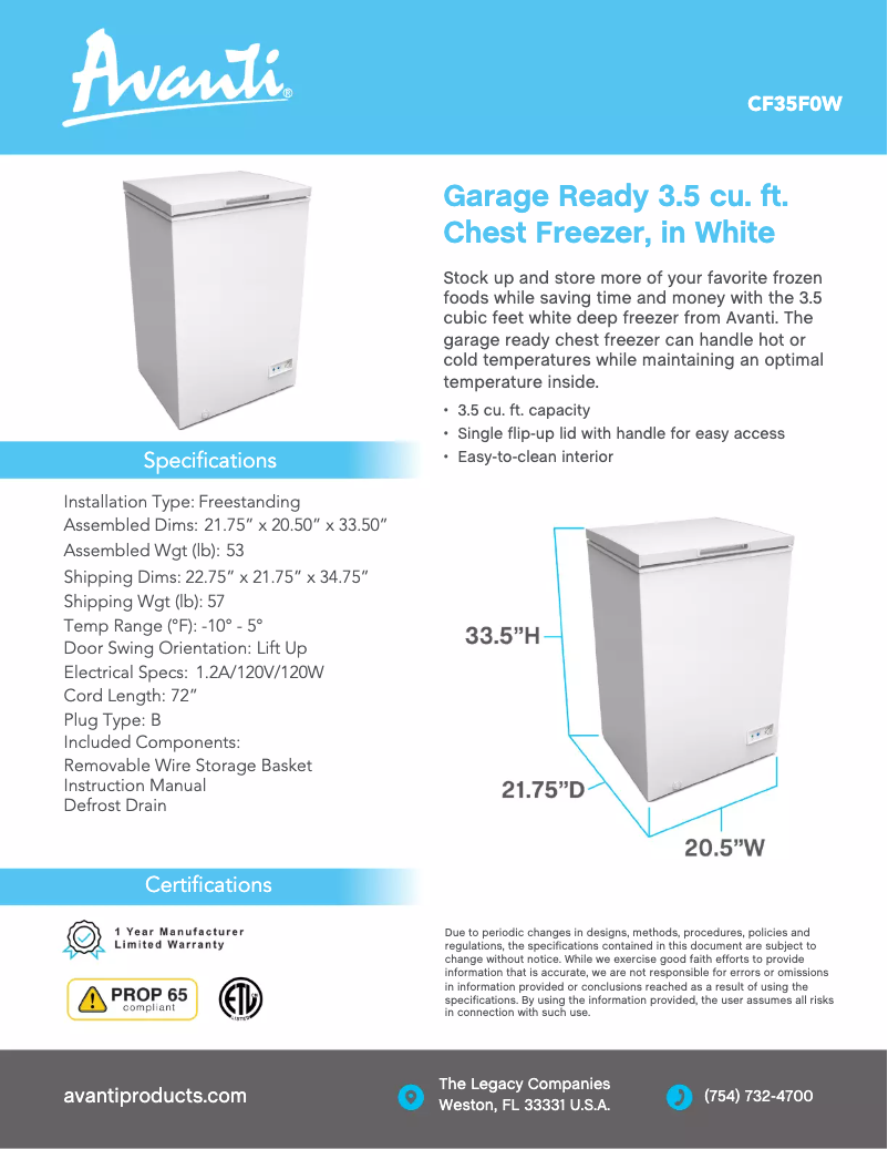 Page n°1 - Fiche technique Avanti CF35F2G