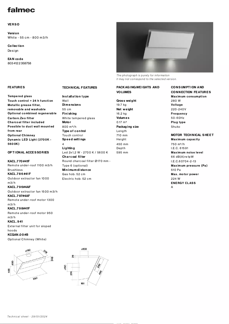 Page n°1 - Fiche technique Falmec Verso