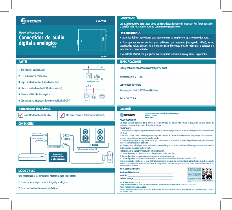Page n°1 - Manuel utilisateur Steren 252-900