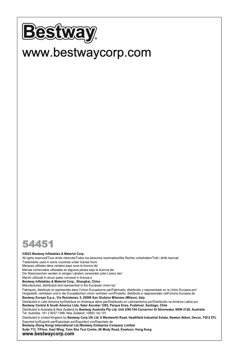 Page 1 de la notice Manuel utilisateur Bestway 54451