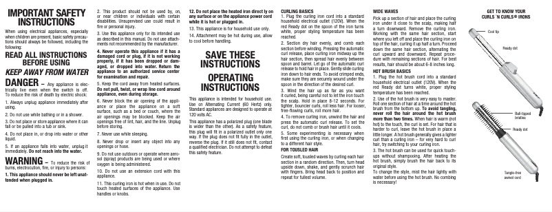 Page 1 de la notice Manuel utilisateur Conair Curls 'n Curls BC40JN