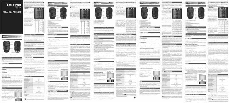 Page n°1 - Manuel utilisateur Tokina FiRIN 100mm F2.8 FE Sony