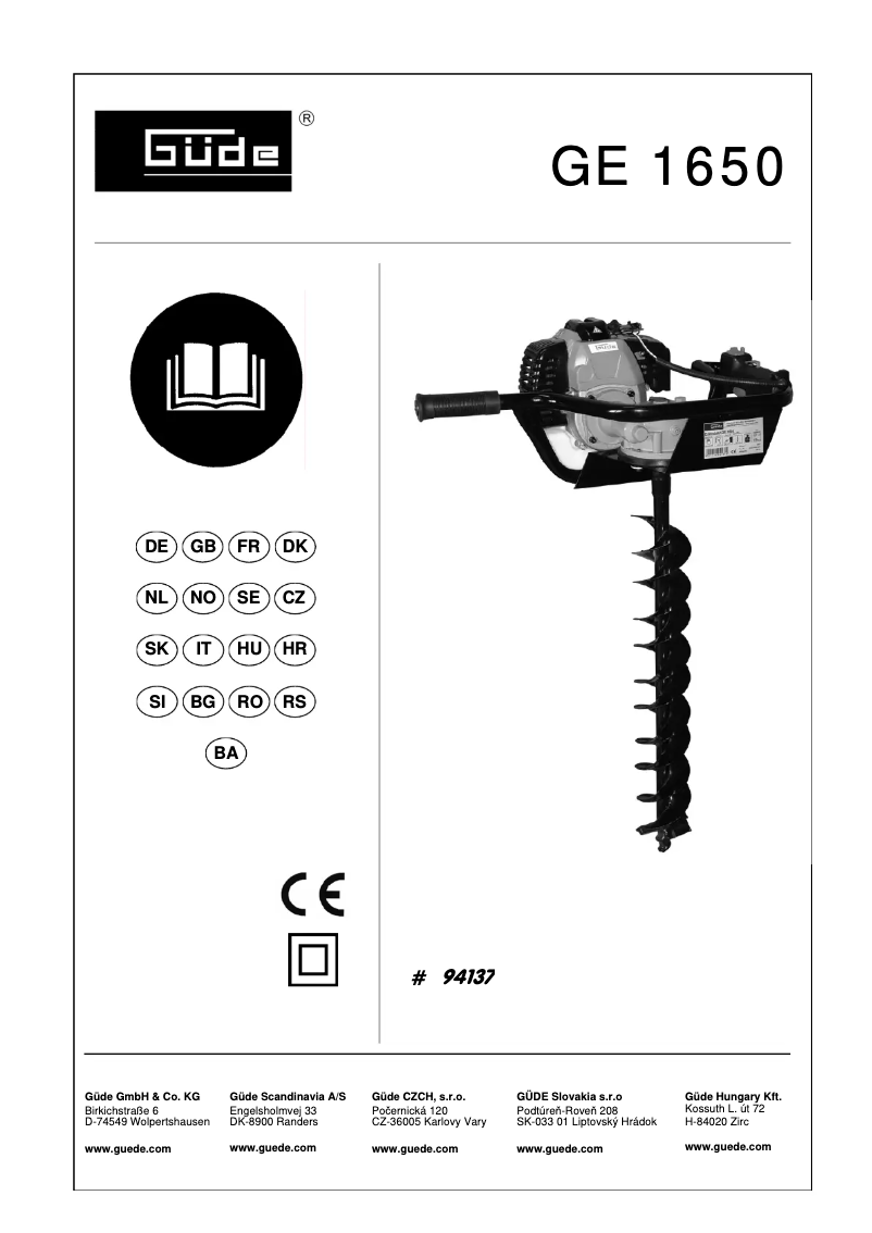 Page 1 de la notice Manuel utilisateur Güde GE 1650