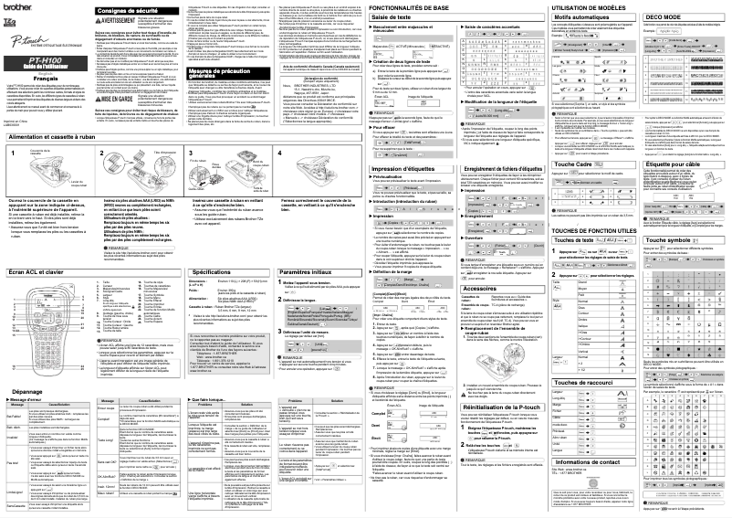 Page 1 de la notice Manuel utilisateur Brother P-Touch PT-H100