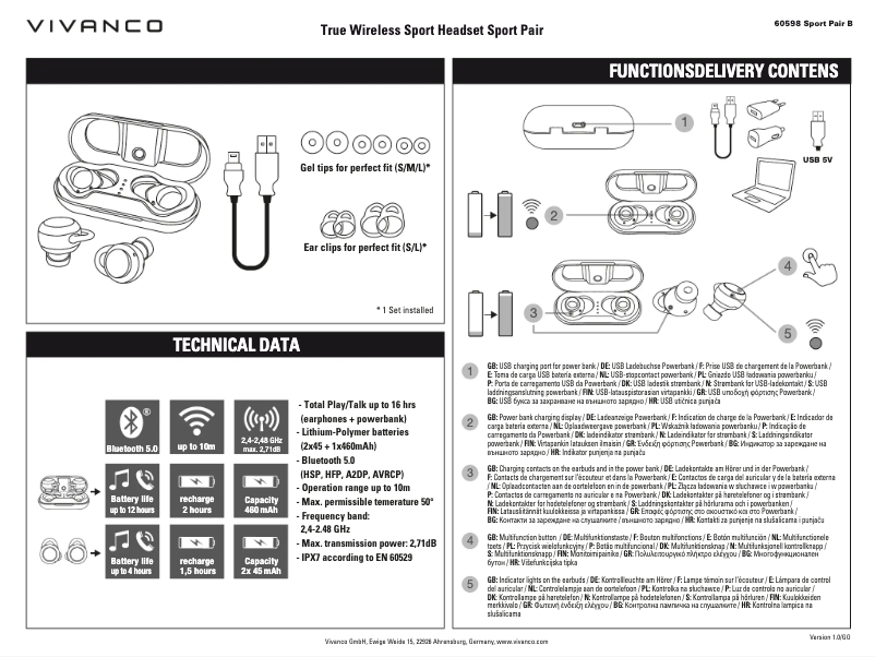 Page n°1 - Manuel utilisateur Vivanco Sport Pair