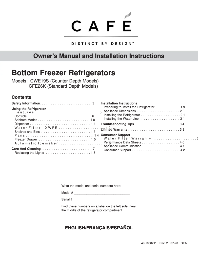 Page 1 de la notice Guide d'installation GE CWE19SP2NS1