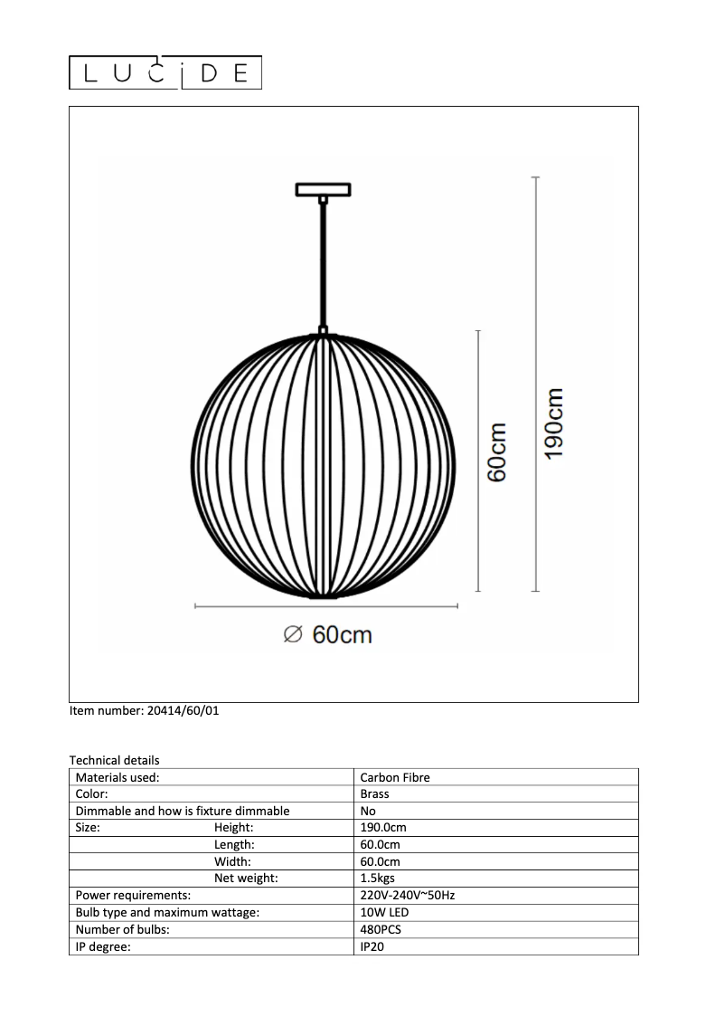 Page n°1 - Manuel utilisateur Lucide Carbony 20414/60/01