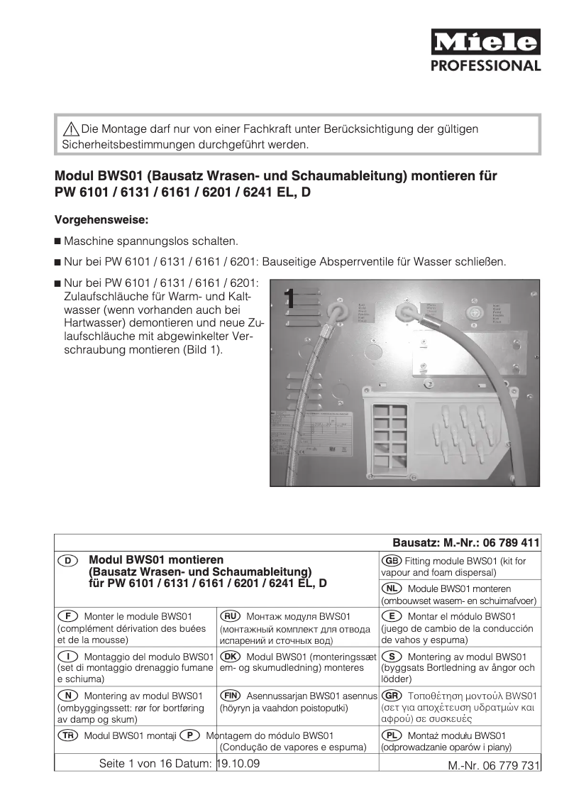 Imagen de la primera página del manual del dispositivo BWS 01