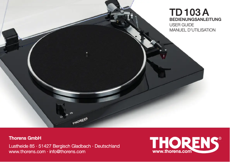 Page 1 de la notice Manuel utilisateur Thorens TD 103 A