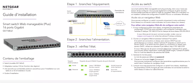 Page n°1 - Guide d'installation Netgear GS116Ev2