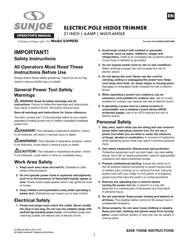 Página 1 del manual Manual de usuario Sun Joe SJH902E